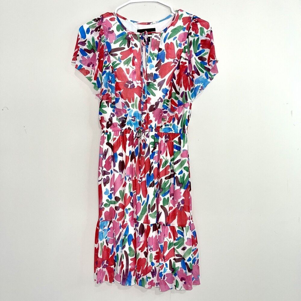 Donna Morgan Woman's Mesh Pink Floral Mini Dress Size 2P Cocktail Wedding guest